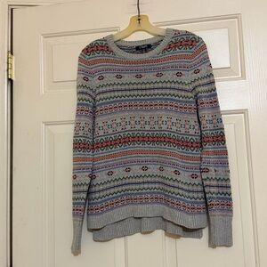 Chaps Women's Grey Fair Isle Crewneck Sweater Size Medium M